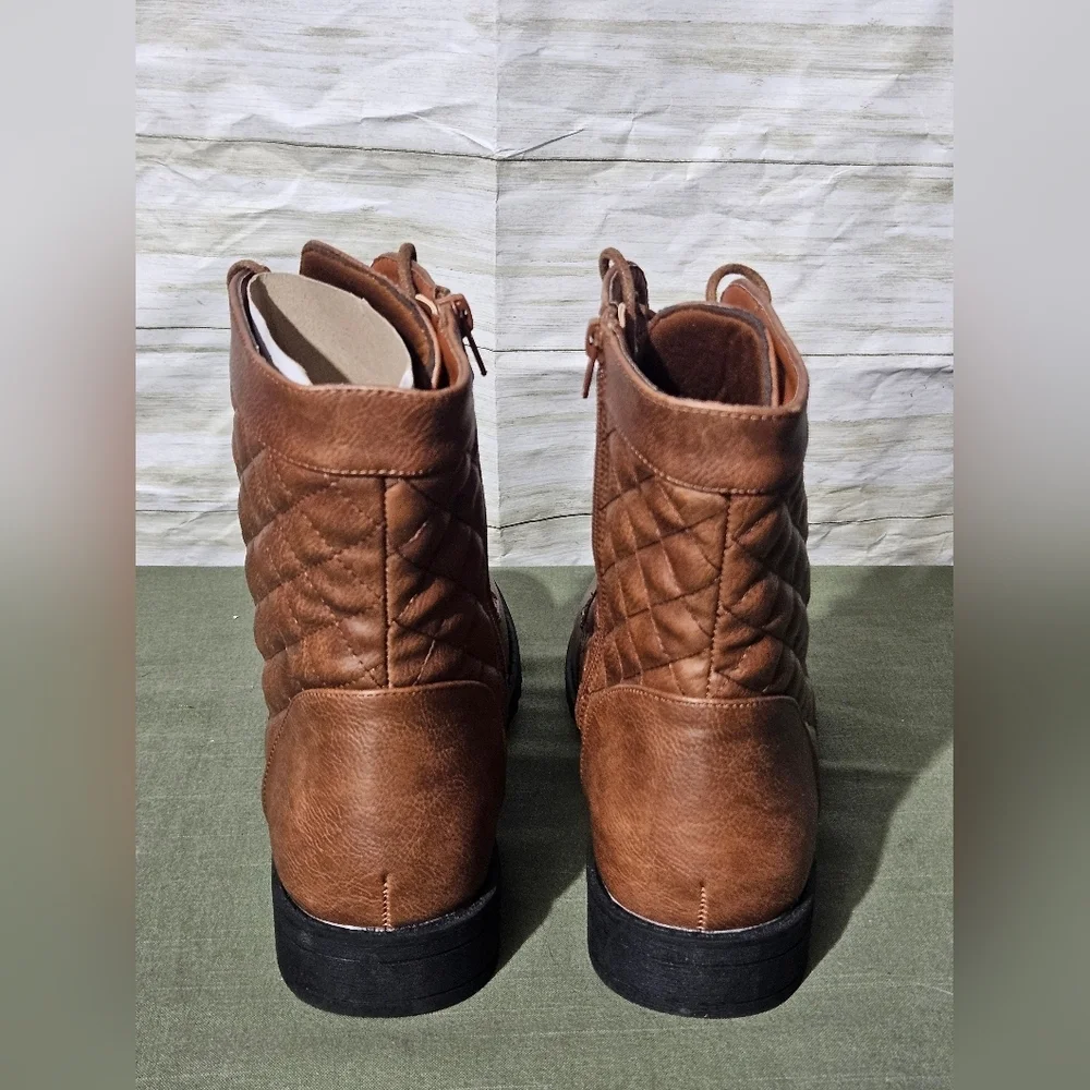 Womens Military Brown Combat Boot With Quilted Top - Picture 7 of 10